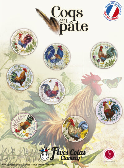 Collection de 8 Fèves Coq en Pâte -Ces coqs représentent nos régions françaises en forme d'assiettes miniatures - Fèves françaises