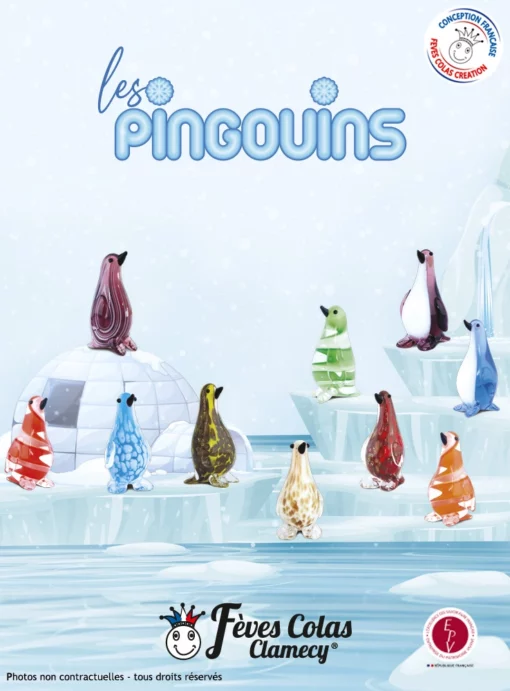 Collection de 10 fèves en forme de pingouins en verre avec pour chacune d'entre elle une couleur éclatante !