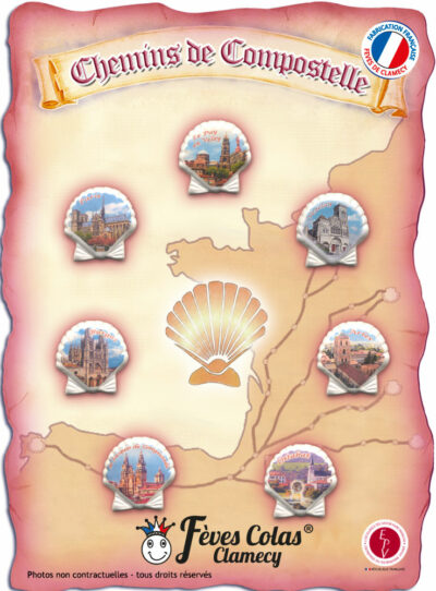 Chemins de Compostelle - Collection de fèves sur son affiche