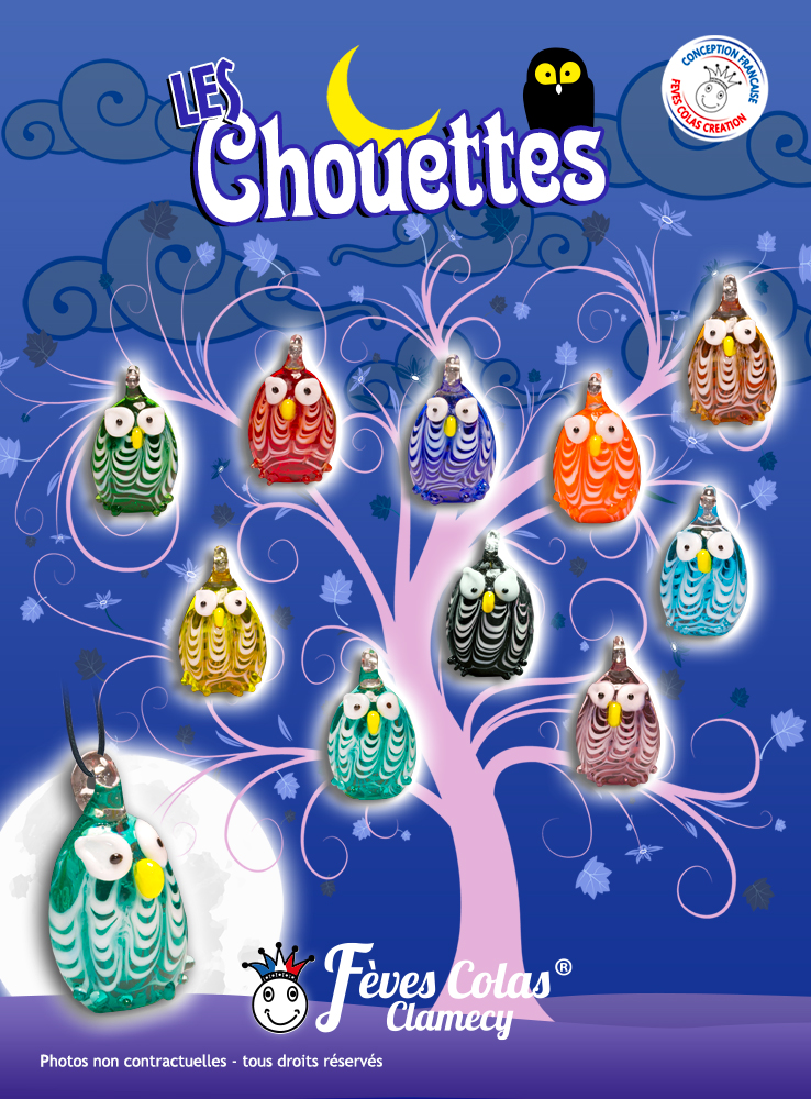 Fèves bijoux en Verre - Les Chouettes - Pendentif Artisan Français